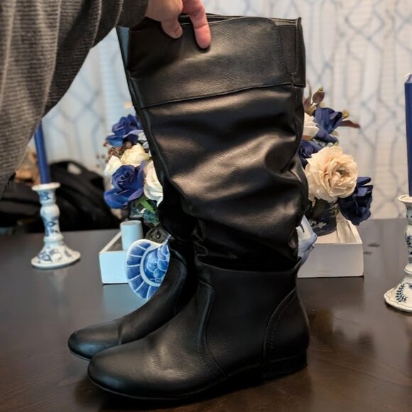 P10 DREAM PAIRS Wide Calf Faux Fur Lined Slouchy Black Boots - Picture 3 of 7